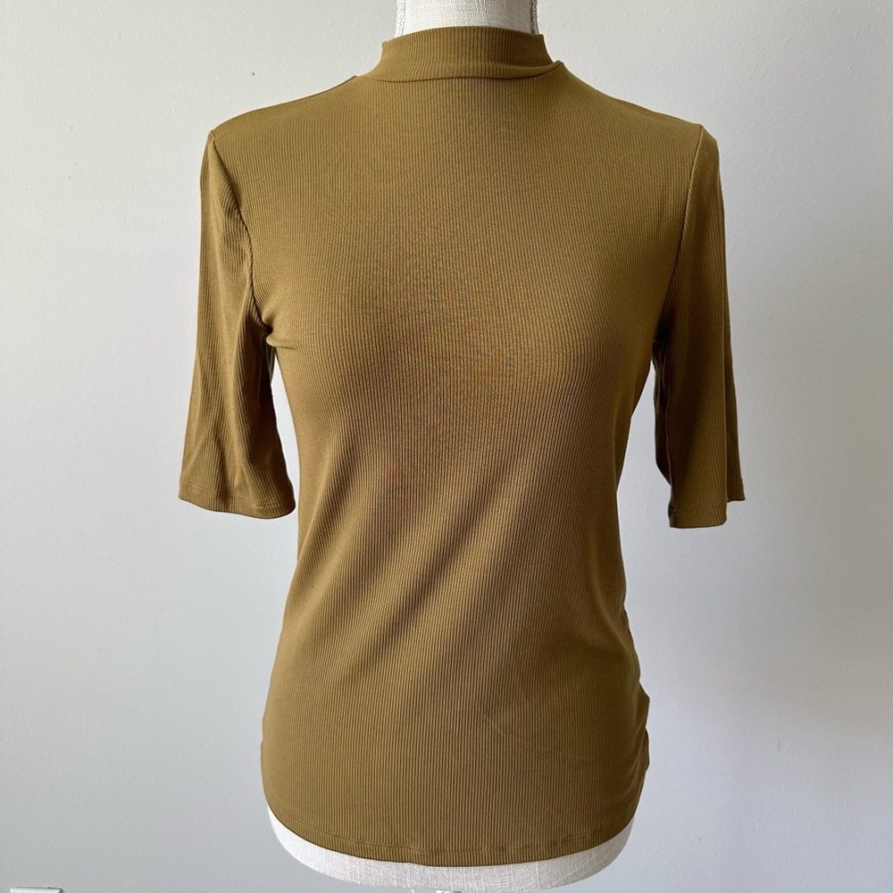 A New Day Mustard Color Half Sleeve Turtle Neck Slim Top- S